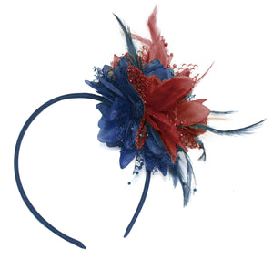 Caprilite Navy and Burgundy Fascinator Headband Hair Band Flower Corsage