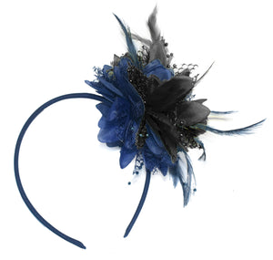 Caprilite Navy and Black Fascinator Headband Hair Band Flower Corsage
