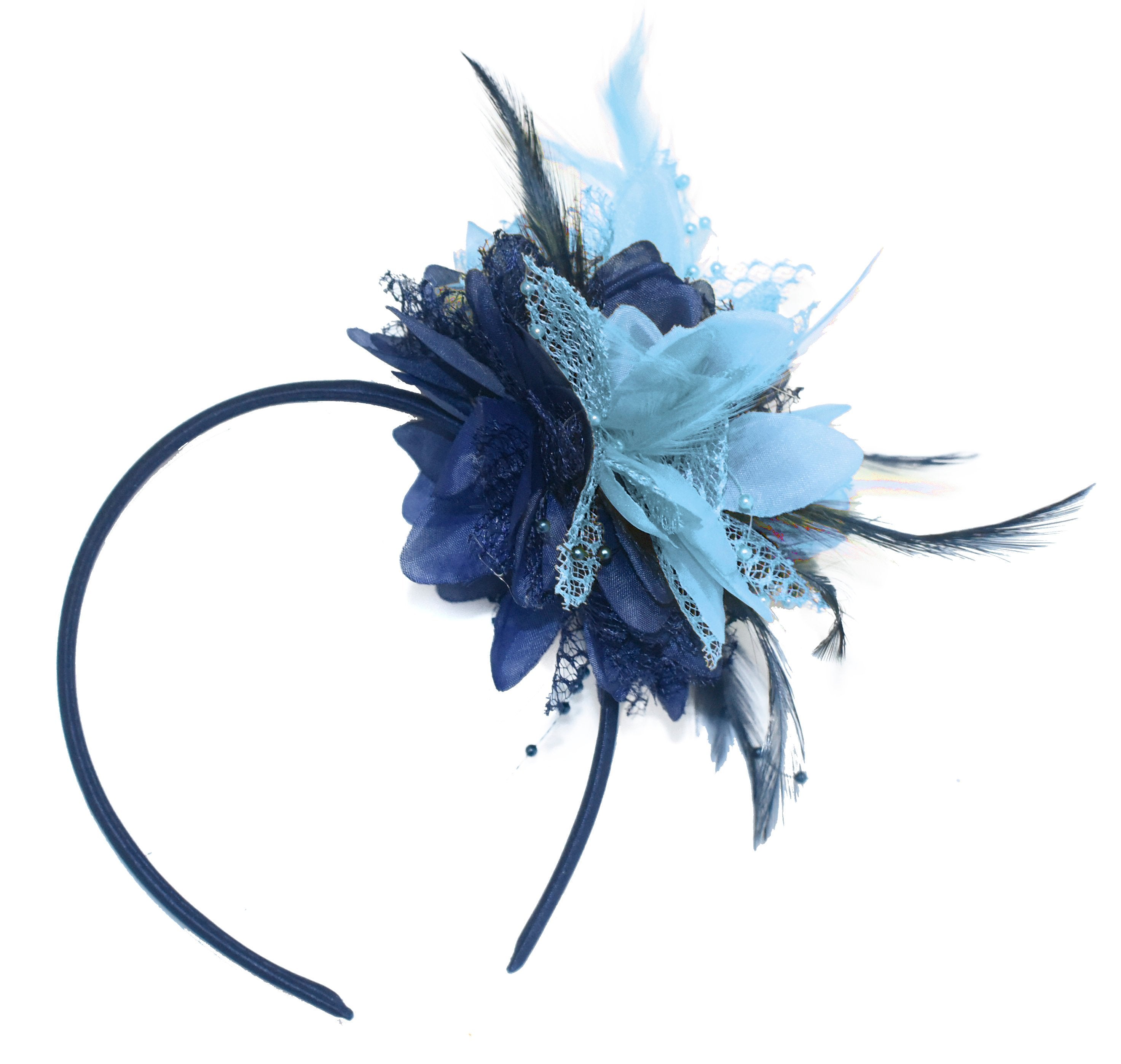 Caprilite Navy and Baby Blue Fascinator Headband Hair Band Flower Corsage