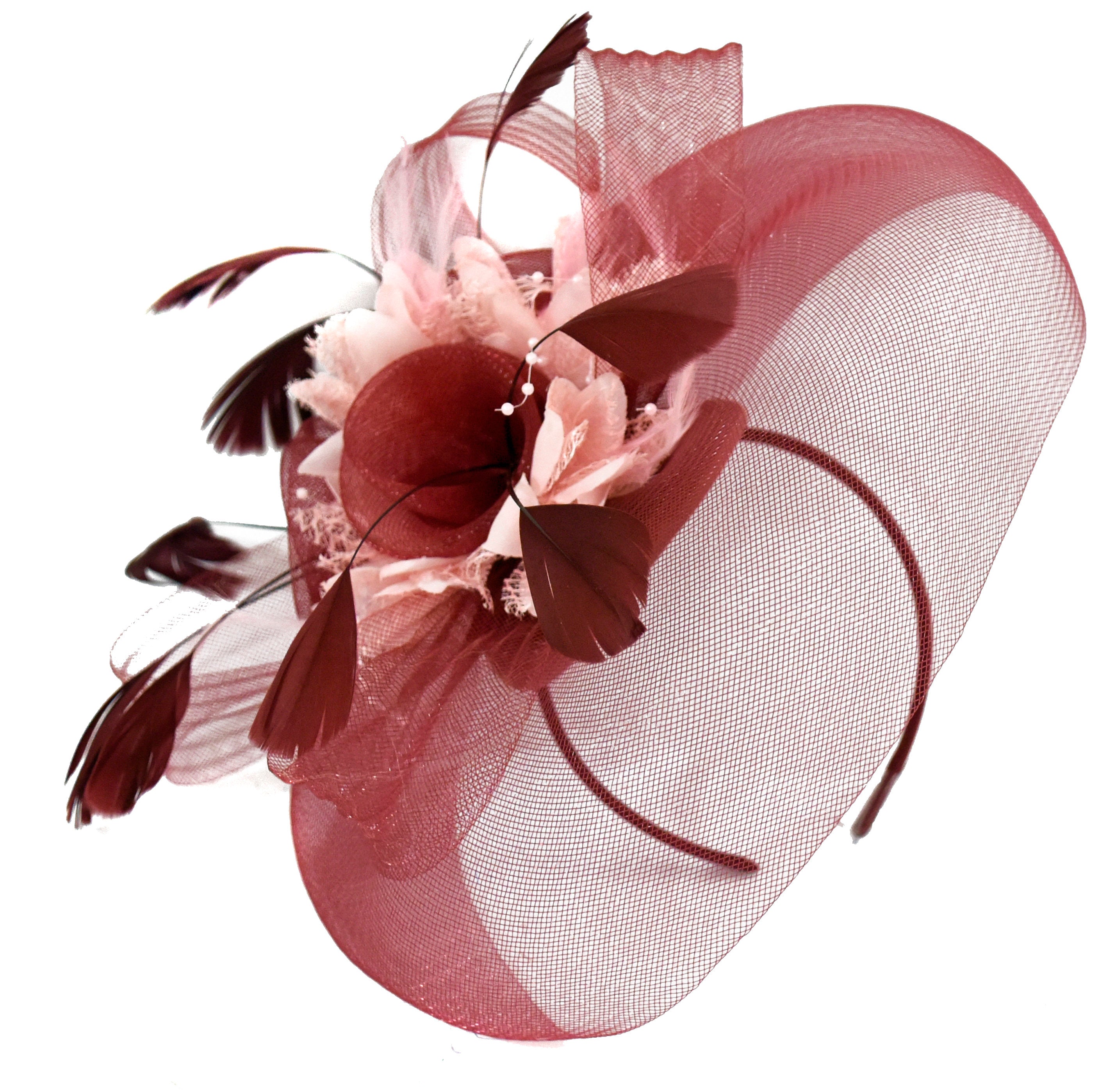 Caprilite UK Online Caprilite Big Burgundy Baby Pink Fascinator
