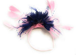 Caprilite Baby Pink Hoop & Navy Blue Feathers Fascinator On Headband
