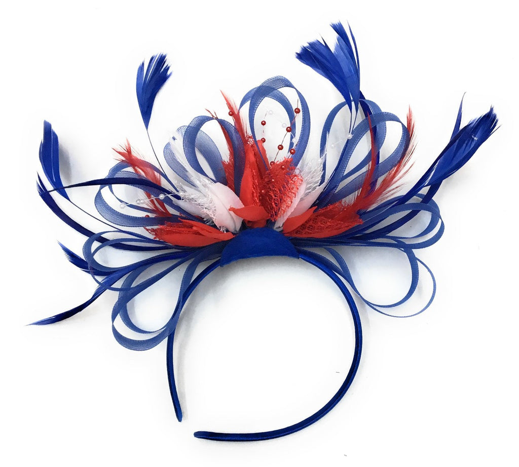 Caprilite Blue Red & White Union Jack Fascinator on Headband Alice Band Royal Wedding Party Ascot Races Loop Net