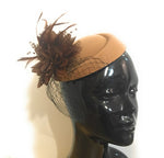 Caprilite Camel Brown Beige Fascinator Hat Pill Box Black Veil Hatinator UK Wedding Ascot Races Clip Felt