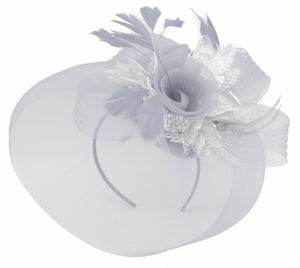 Caprilite Grey Silver Fascinator on Headband Veil UK Wedding Ascot Races Hatinator
