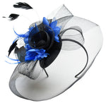 Caprilite Big Black and Royal Blue Fascinator Hat Veil Net Hair Clip Ascot Derby Races Wedding Headband Feather Flower