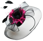 Caprilite Big Black and Fuchsia Hot Pink Fascinator Hat Veil Net Hair Clip Ascot Derby Races Wedding Headband Feather Flower