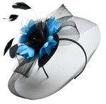 Caprilite Big Black and Aqua Fascinator Hat Veil Net Hair Clip Ascot Derby Races Wedding Headband Feather Flower