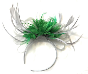 Caprilite Grey Silver & Grass Jade Green Fascinator on Headband AliceBand UK Wedding Ascot Races Loop