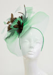 Caprilite Big Mint Green and Brown Fascinator Hat Veil Net Ascot Derby Races Wedding Headband Feather