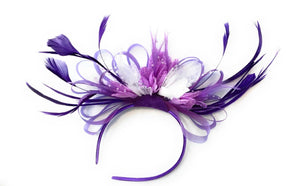 Caprilite Cadbury Purple, Lilac Light Purple & White Fascinator on Headband Alice Band Wedding Ascot Races Loop Net