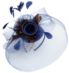 Caprilite Big Navy and Brown Fascinator Hat Veil Net Hair Clip Ascot Derby Races Wedding Headband Feather Flower