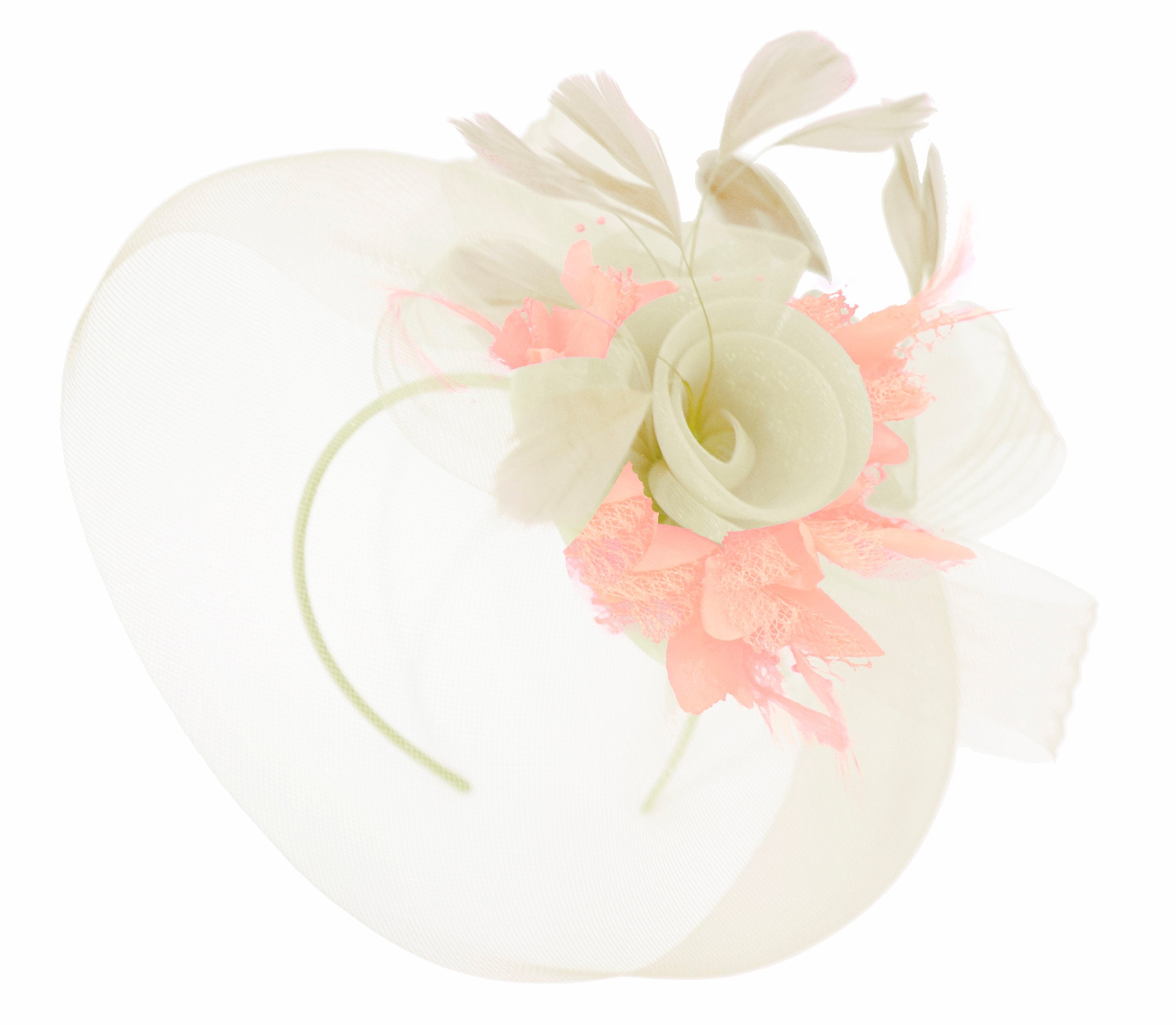 Caprilite Cream and Peach Nude Fascinator on Headband Veil UK Wedding Ascot Races Hatinator Women