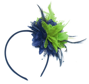 Caprilite Navy and Lime Fascinator Headband Hair Band Flower Corsage