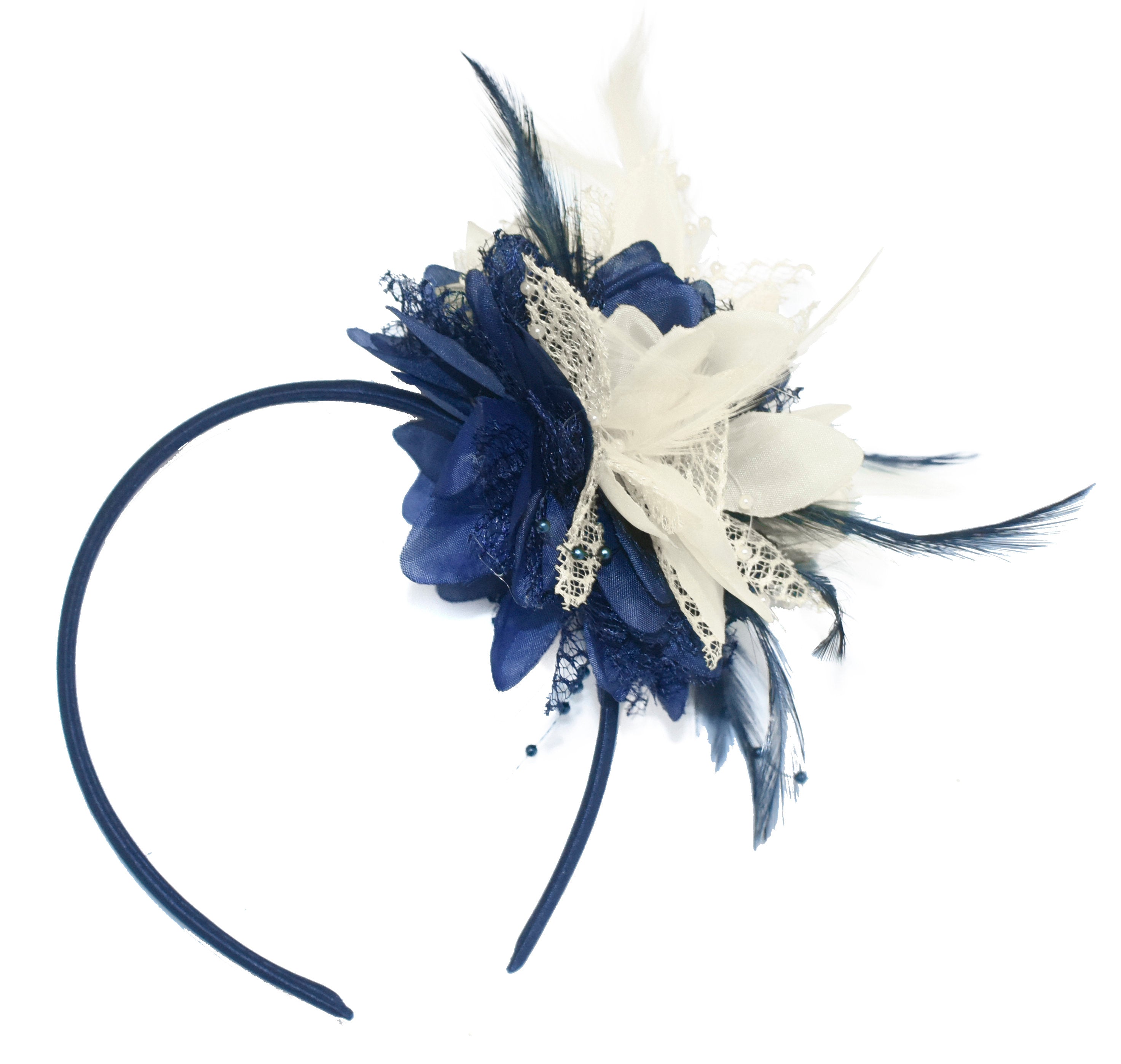 Caprilite Navy and Ceam Fascinator Headband Hair Band Flower Corsage