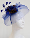 Caprilite Big Royal Blue and Brown Fascinator Hat Veil Net Hair Clip Ascot Derby Races Wedding Headband Feather Flower
