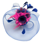 Caprilite Big Royal Blue and Fuchsia Fascinator Hat Veil Net Hair Clip Ascot Derby Races Wedding Headband Feather Flower