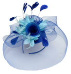 Caprilite Big Royal Blue and Baby Blue Mix Fascinator Hat Veil Net Hair Clip Ascot Derby Races Wedding Headband Feather Flower