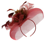 Caprilite Big Burgundy Brown Fascinator Hat Veil Net Hair Clip Ascot Derby Races Wedding Headband Feather Flower