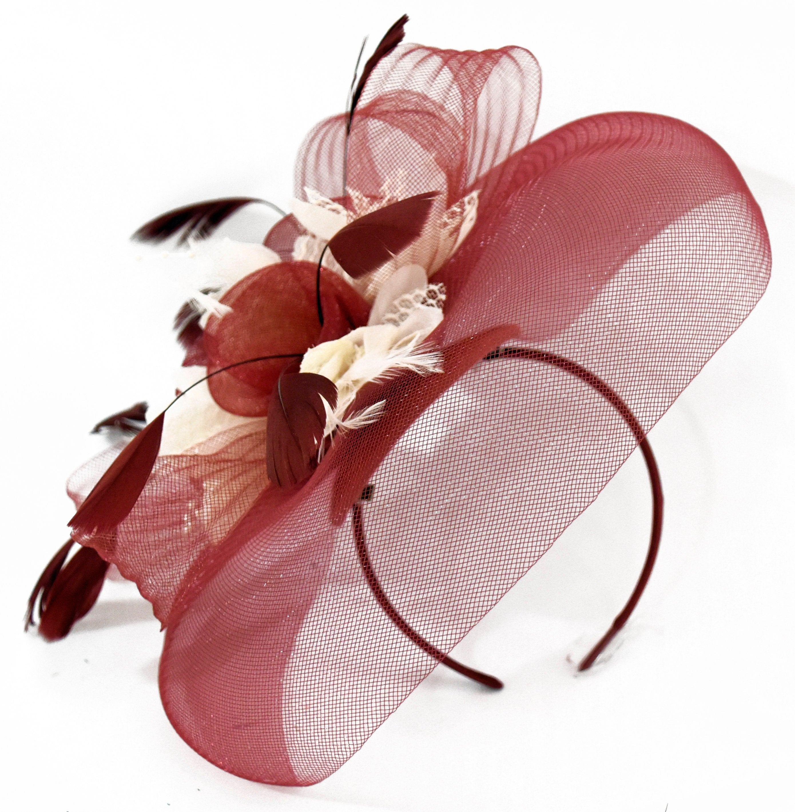 Caprilite UK Online Caprilite Big Burgundy Cream Fascinator Hat