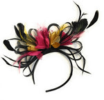 Caprilite Black Hoop, Gold and Fuchsia Hot Pink Feathers Fascinator On Headband