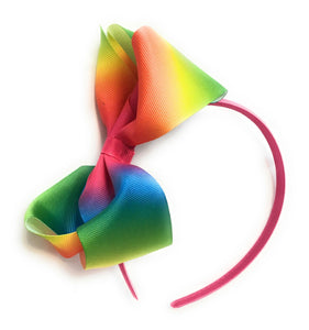 Caprilite Girls Colourful Rainbow Big Bow on Fuchsia Hot Pink Alice Band Headband - Pink Green Blue Yellow