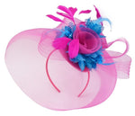 Caprilite Big Fuchsia Hot Pink and Aqua Ice Blue Fascinator Hat Veil Net Hair Clip Ascot Derby Races Wedding Headband Feather Flower