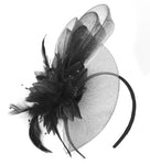 Caprilite Black Flower Veil Feathers Fascinator On Headband Wedding