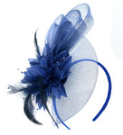 Caprilite Navy Blue Flower Veil Feathers Fascinator On Headband Wedding