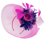 Caprilite Big Fuchsia Hot Pink and Navy Fascinator Hat Veil Net Hair Clip Ascot Derby Races Wedding Headband Feather Flower