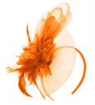 Caprilite Orange Flower Veil Feathers Fascinator On Headband Wedding