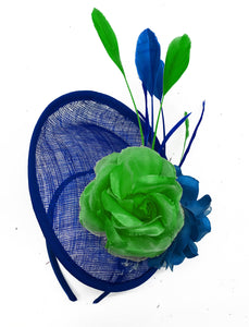 Caprilite Sinamay Rose Blue and Green Disc Saucer Hatinator Fascinator On Headband Wedding