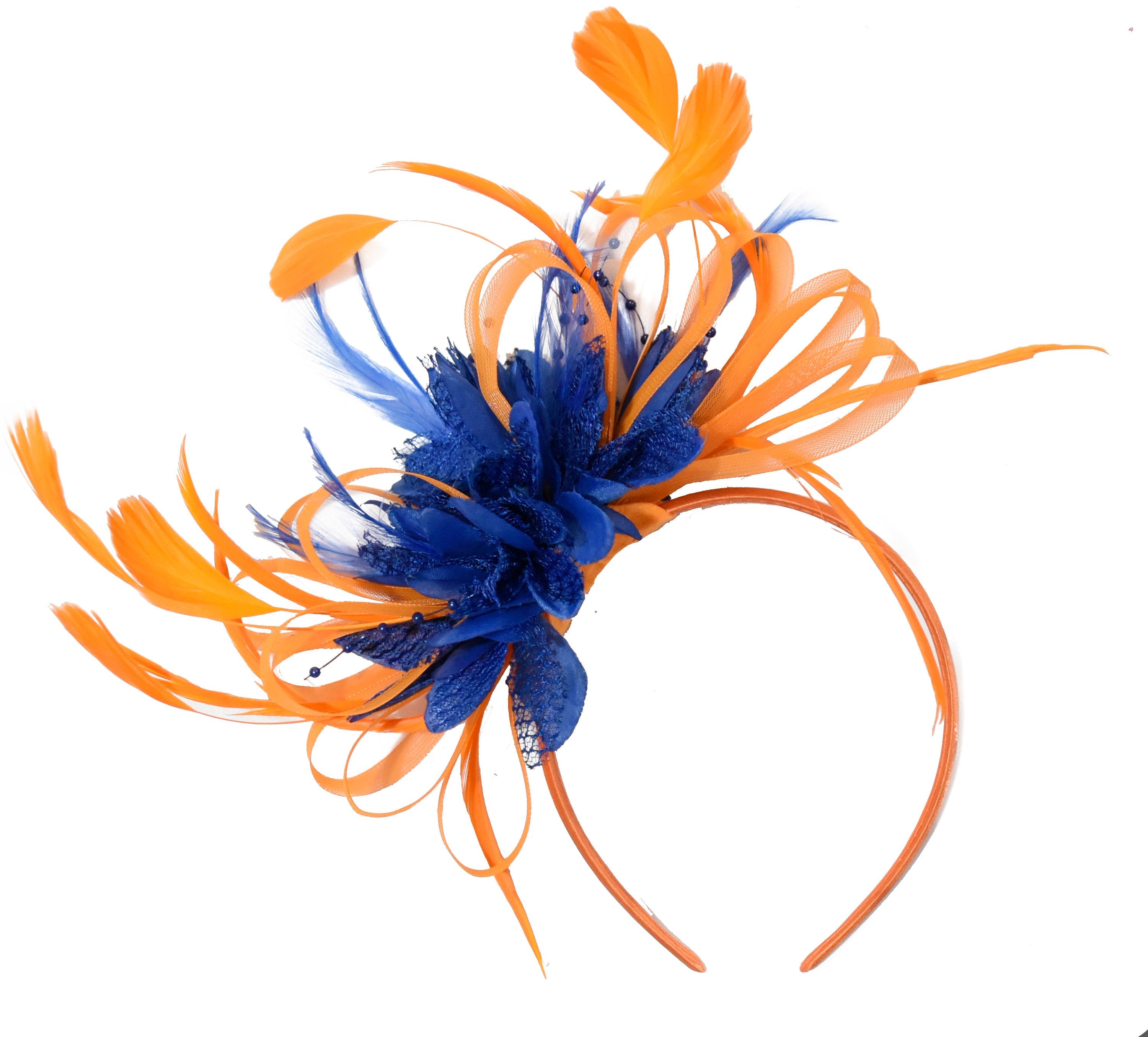 Caprilite Orange & Royal Blue Fascinator on Headband AliceBand UK Wedding Ascot Races Loop