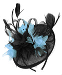 Caprilite Black and Light Blue Sinamay Disc Saucer Fascinator Hat for Women Weddings Headband