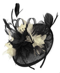 Caprilite Black and Cream Sinamay Disc Saucer Fascinator Hat for Women Weddings Headband