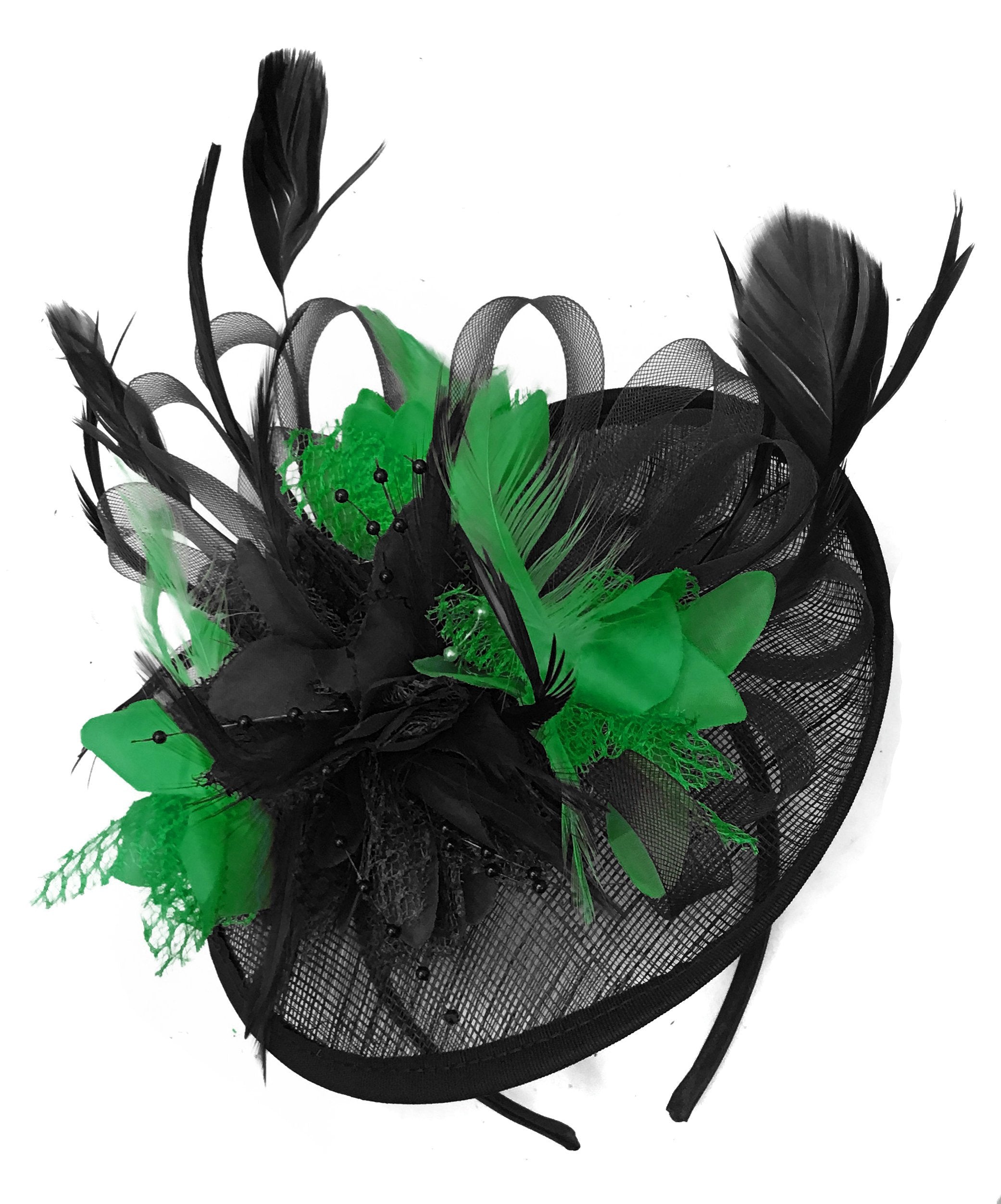 Caprilite Black and Jade Green Sinamay Disc Saucer Fascinator Hat for Women Weddings Headband
