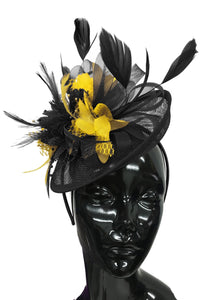 Caprilite Black and Yellow Sinamay Disc Saucer Fascinator Hat for Women Weddings Headband