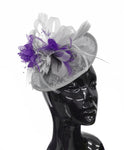 Caprilite Grey Silver and Cadbury Purple Sinamay Disc Saucer Fascinator Hat for Women Weddings Headband