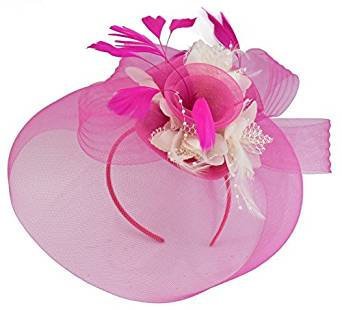 Caprilite Big Fuchsia Hot Pink Fascinator Hat Veil Net and Ivory Cream Hair Clip Ascot Derby Races Wedding Headband Feather Flower