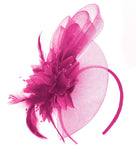 Caprilite Fuchsia Hot Pink Flower Veil Feathers Fascinator On Headband Wedding