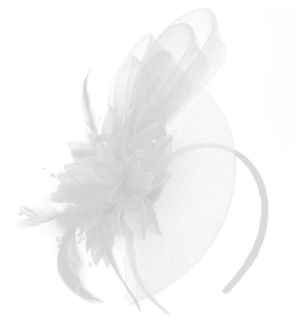 Caprilite White Flower Veil Feathers Fascinator On Headband Wedding