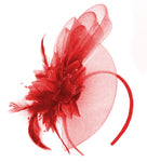 Caprilite Scarlet Red Flower Veil Feathers Fascinator On Headband Wedding