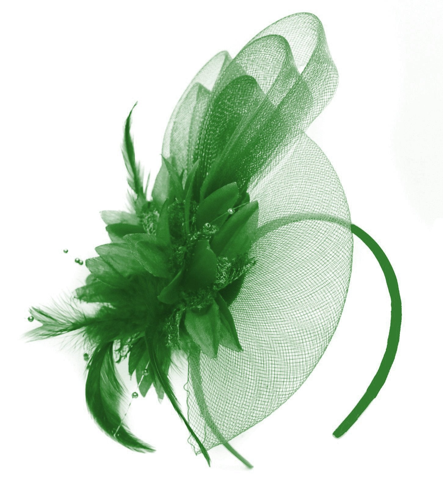 Caprilite Jade Emerald Green Flower Veil Feathers Fascinator On Headband Wedding
