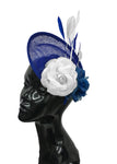 Caprilite Sinamay Rose Blue and White Disc Saucer Hatinator Fascinator On Headband Wedding