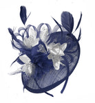 Caprilite Sinamay Navy Blue and Silver Disc Saucer Fascinator Hat for Women Weddings Headband