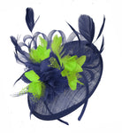 Caprilite Sinamay Navy Blue and Lime Apple Green Disc Saucer Fascinator Hat for Women Weddings Headband