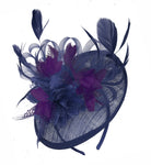 Caprilite Sinamay Navy Blue and Dark Purple Disc Saucer Fascinator Hat for Women Weddings Headband