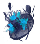 Caprilite Sinamay Navy Blue and Aqua Disc Saucer Fascinator Hat for Women Weddings Headband