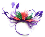 Caprilite Cadbury Purple, Coral Pink and Jade Grass Green Feathers Fascinator Headband Wedding Ascot Derby
