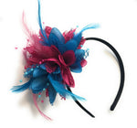Caprilite Fuchsia Pink and Aqua Blue Fascinator on Black Headband Flower Corsage