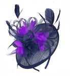 Caprilite Sinamay Navy Blue and Cadbury Purple Saucer Fascinator Hat for Women Weddings Headband